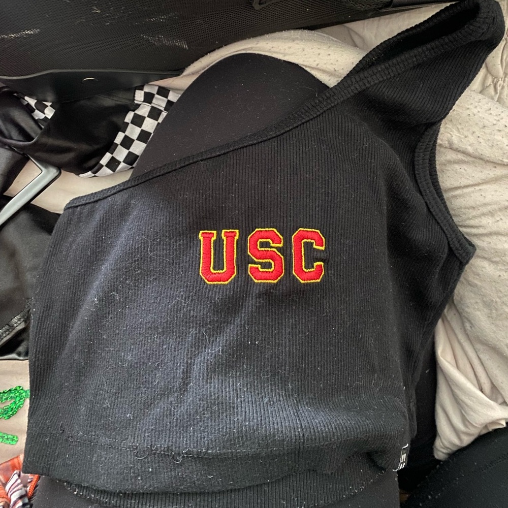 USC one shoulder crop top